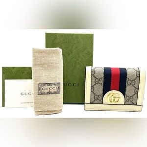 GUCCI GG Supreme Monogram Textured Dollar Calfskin Web Ophidia Card Case